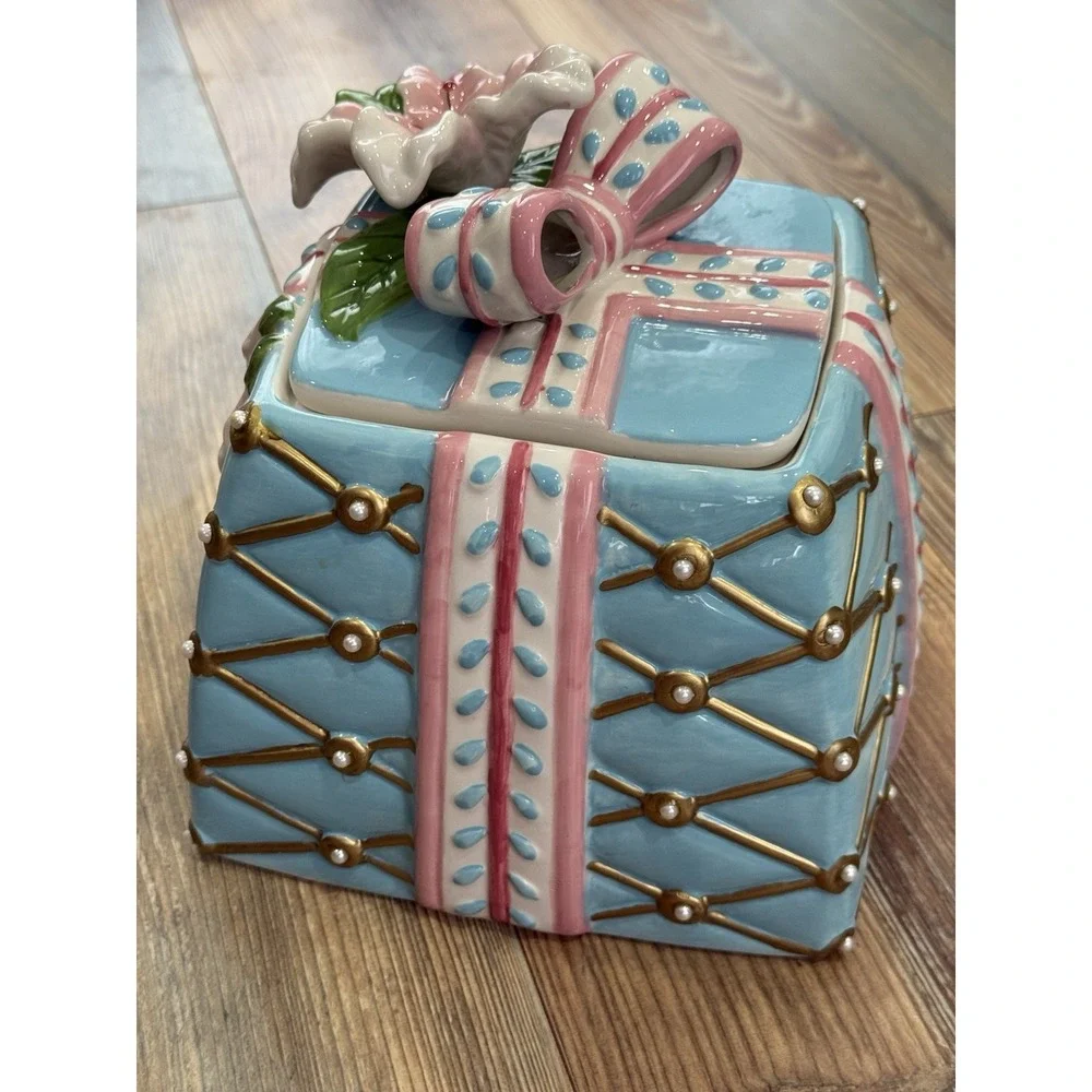 David's Cookies Gift Box Ceramic Cookie Jar Canister Pastel Colors 7